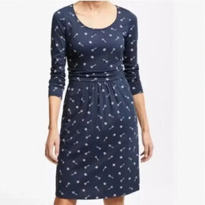 Boden Navy Long Sleeve Dress with White Pattern